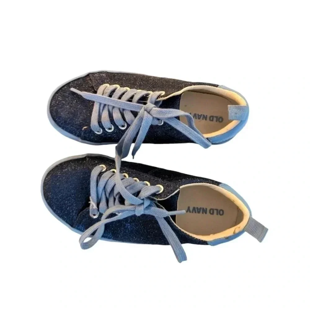 Old Navy Glitter Sparkle Girls Comfortable Sneakers Shoes Lace Up SZ 12 Blue